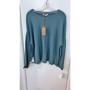 Weatherproof Vintage Womens Balloon Sleeve Waffle Crew Neck Top Teal Size XL NWT